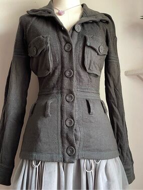 Free People Olive Green Button-Front Utility Jacket